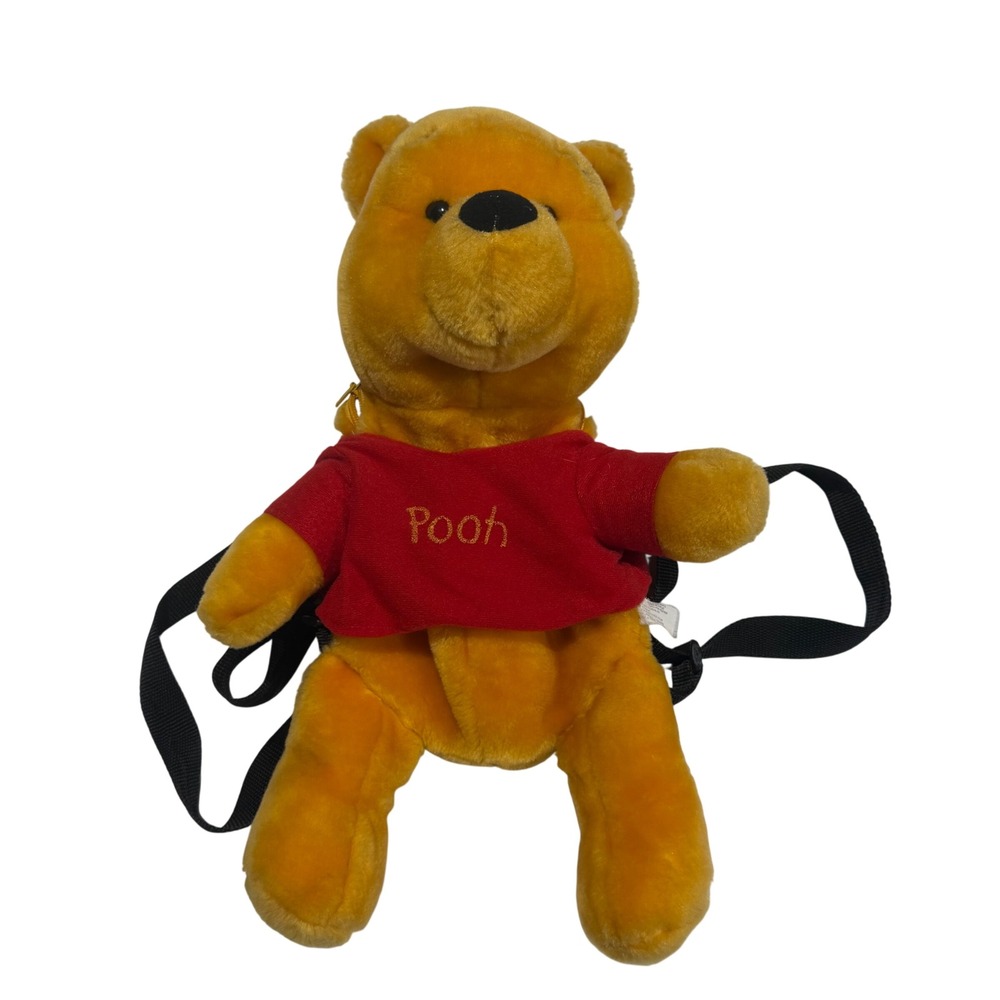 Y2K Disney Winnie the Pooh Plush Backpack Vintage Yellow Bear Red Shirt 16 Inch